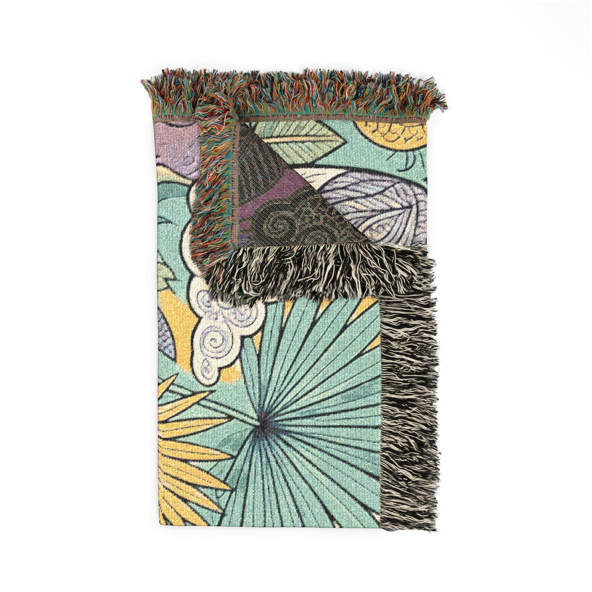 Panda Floral Tapestry Woven Blanket | Jungle Leaves, Sunflower Motif