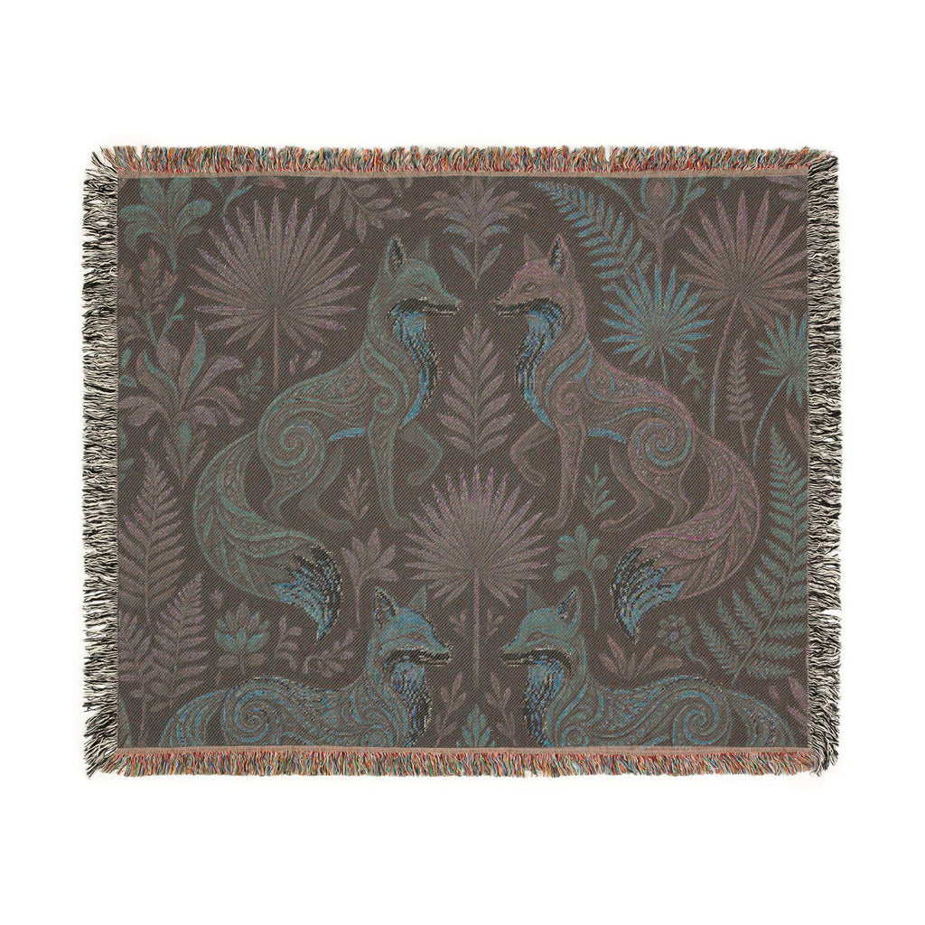 Folk Art Foxes Woven Blanket | Decorative Tapestry Throw, Nature Pattern