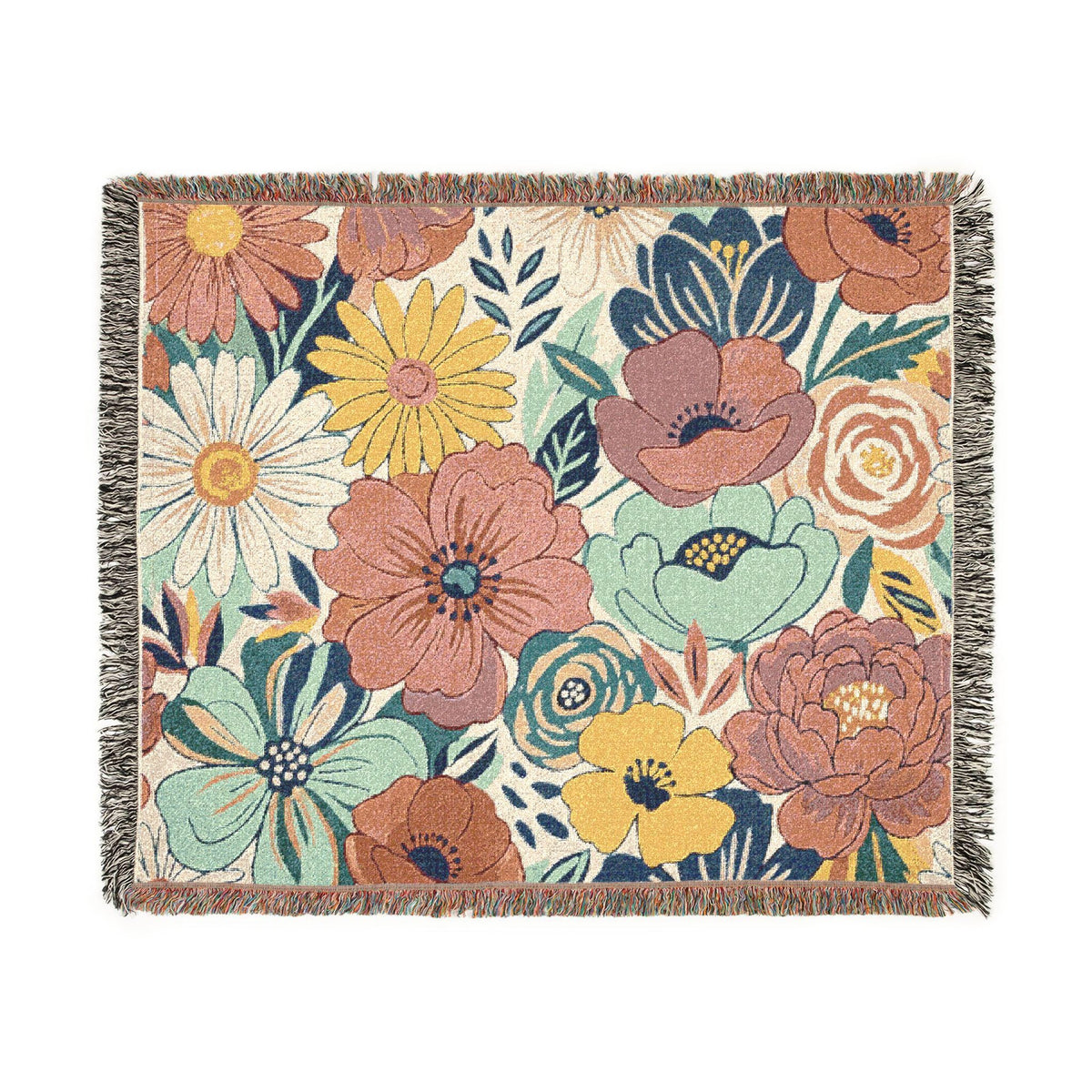 Bold Floral Print Woven Blanket | Flower Pattern Throw, Cozy Home Decor