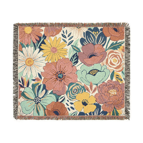 Bold Floral Print Woven Blanket | Flower Pattern Throw, Cozy Home Decor