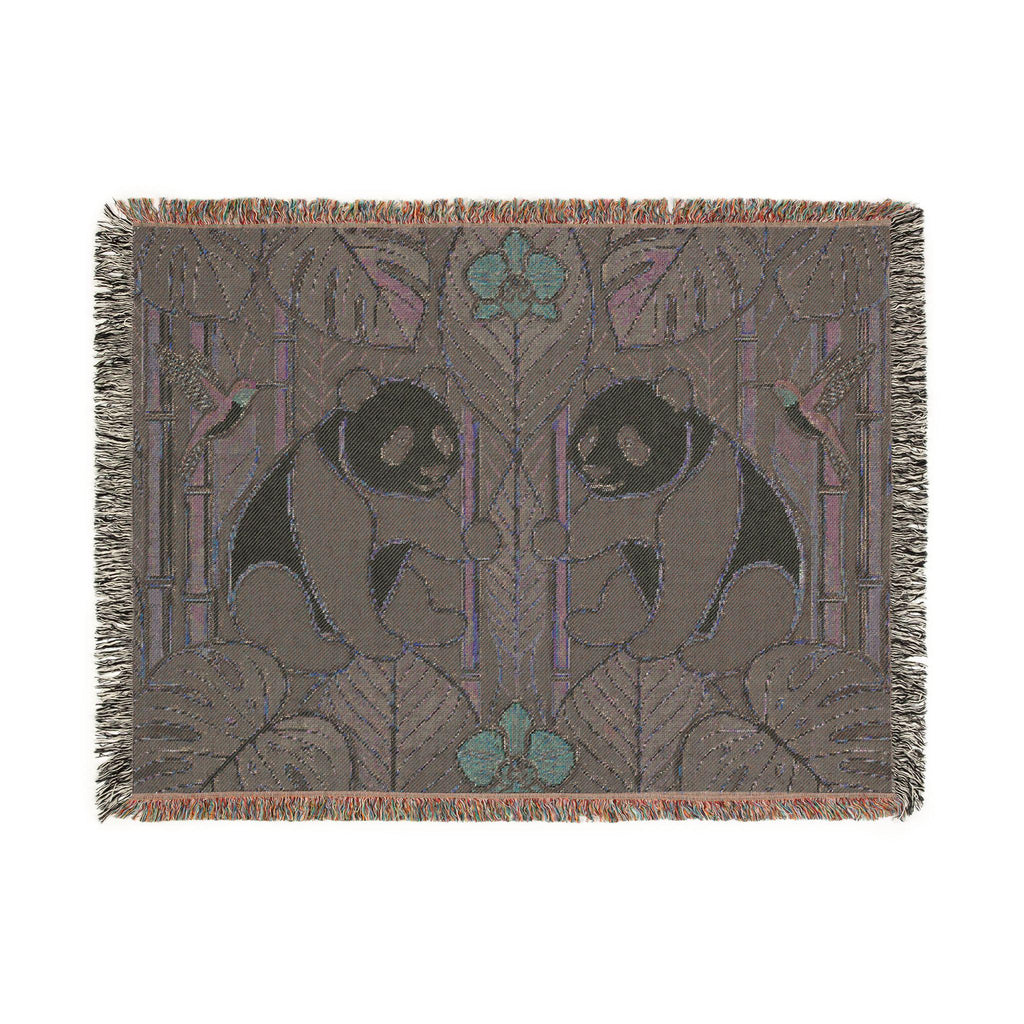 Art Nouveau Panda Woven Blanket | Bamboo Motif Throw