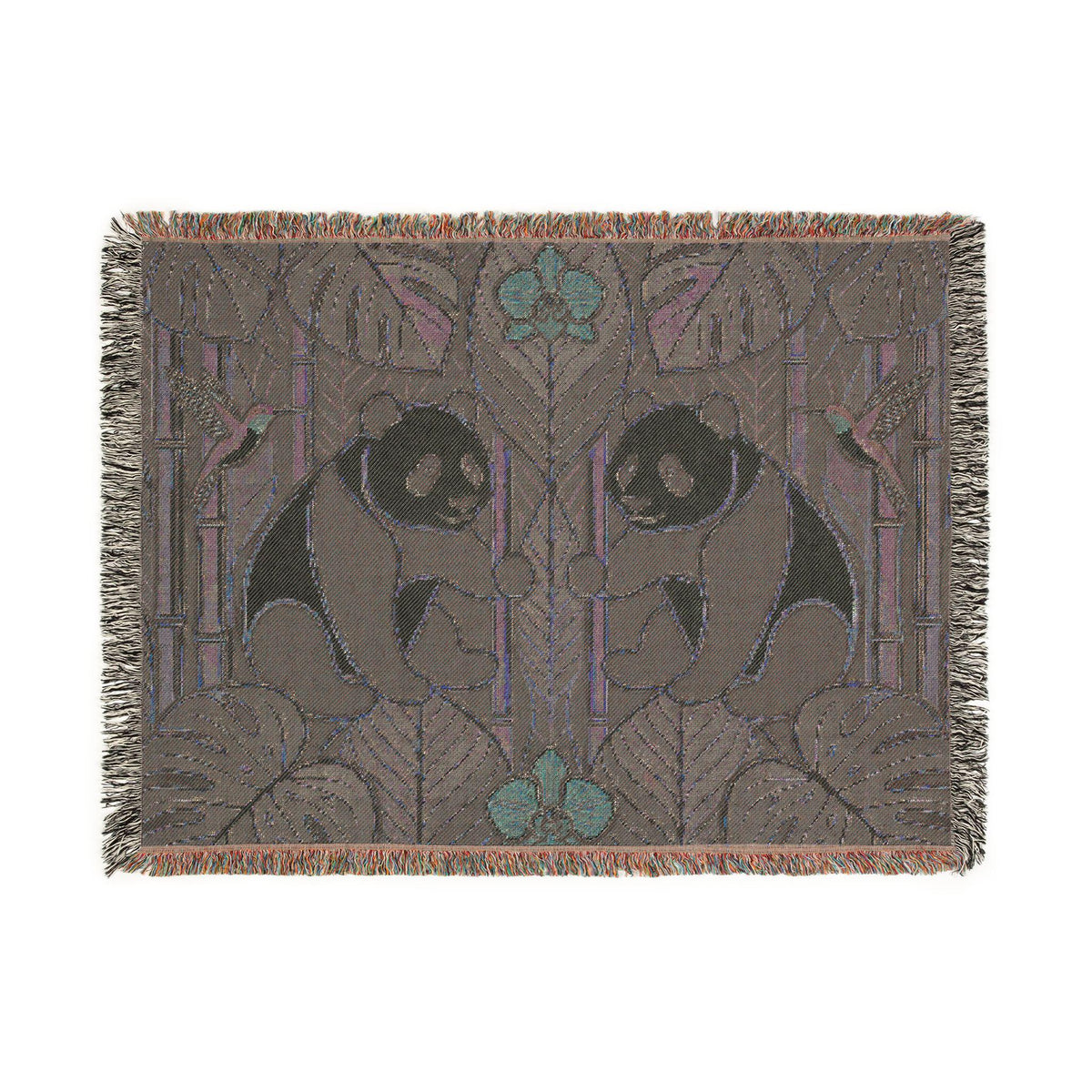 Art Nouveau Panda Woven Blanket | Bamboo Motif Throw