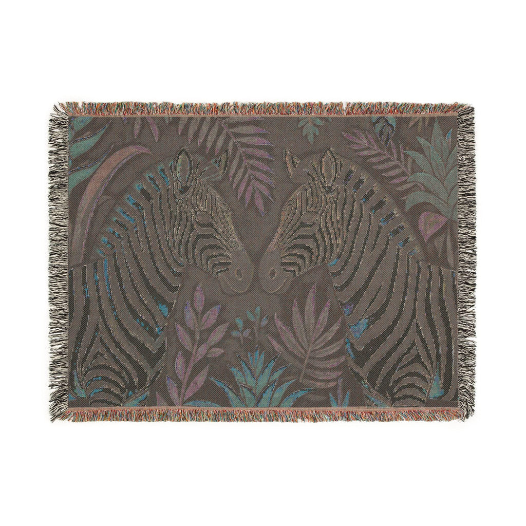 Zebra Floral Illustration Woven Blanket | Tropical Safari Tapestry Throw