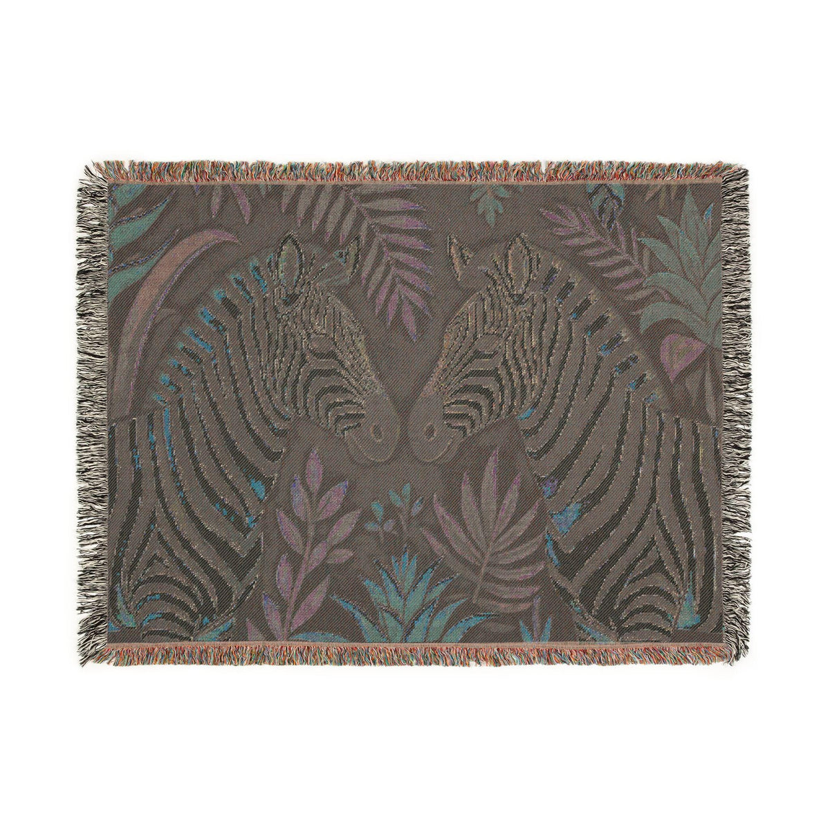 Zebra Floral Illustration Woven Blanket | Tropical Safari Tapestry Throw