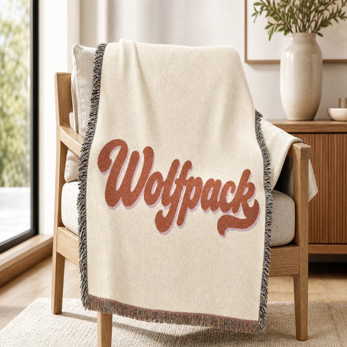 Wolfpack Retro Script Woven Blanket | 100% Cotton Throw with Fringe