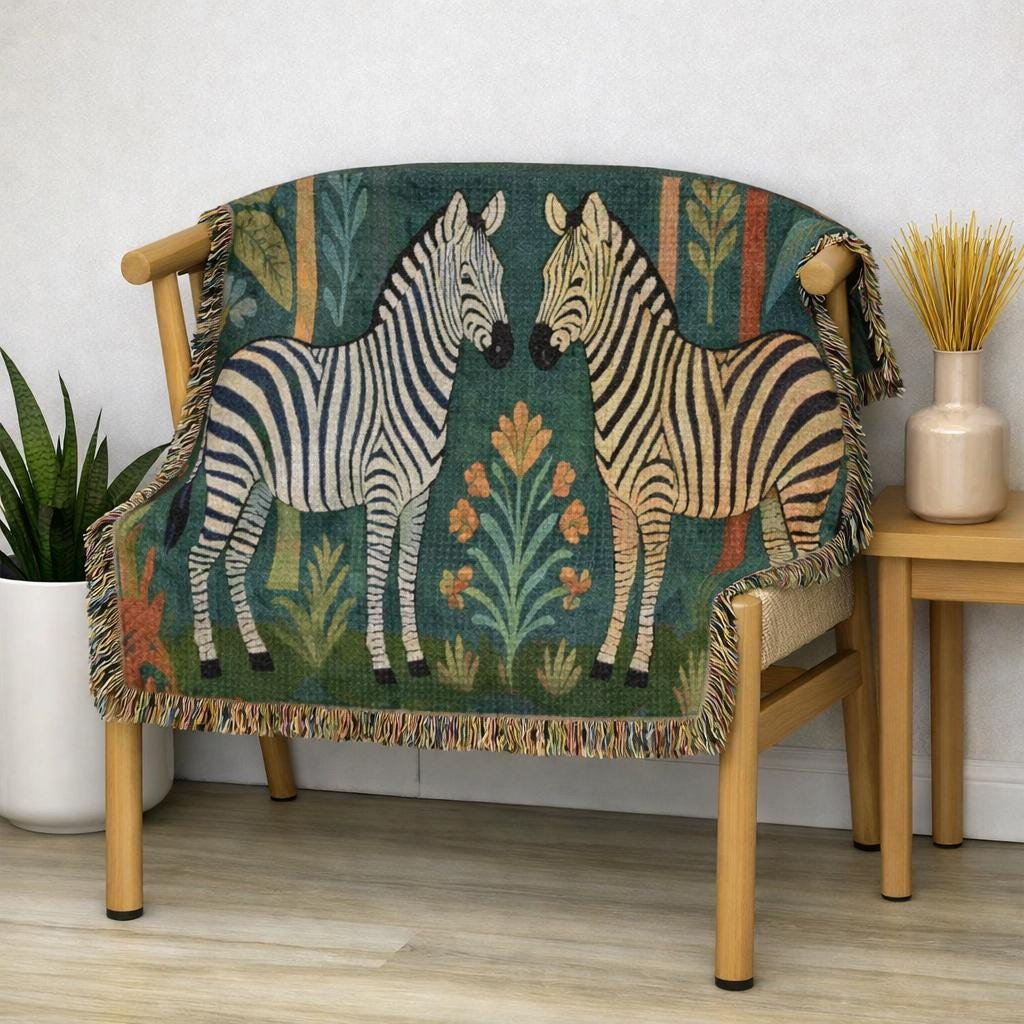 Zebra Tapestry Woven Blanket | Boho Safari Animal Throw