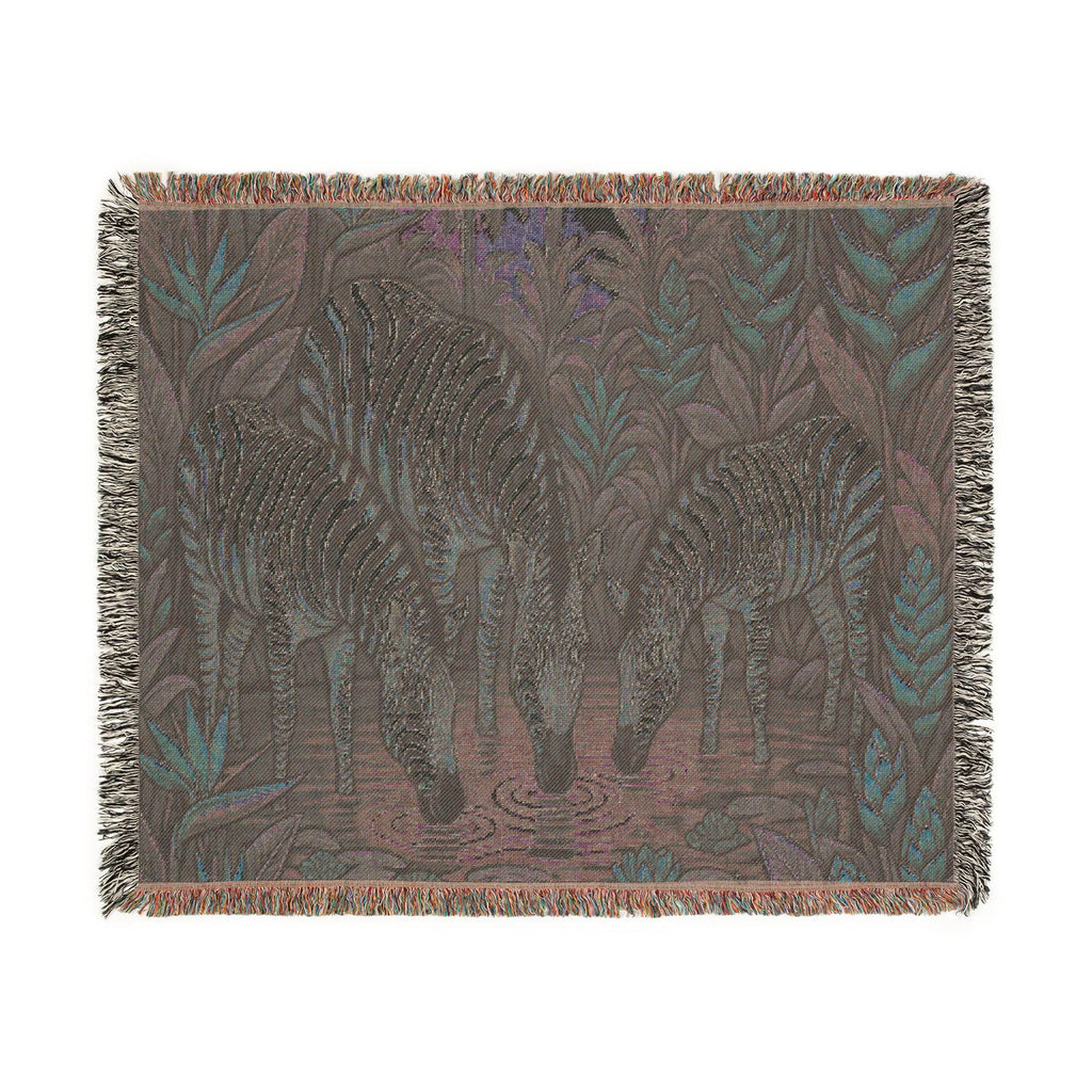Zebra Trio Drinking Scene Woven Blanket | Tapestry Animal Throw