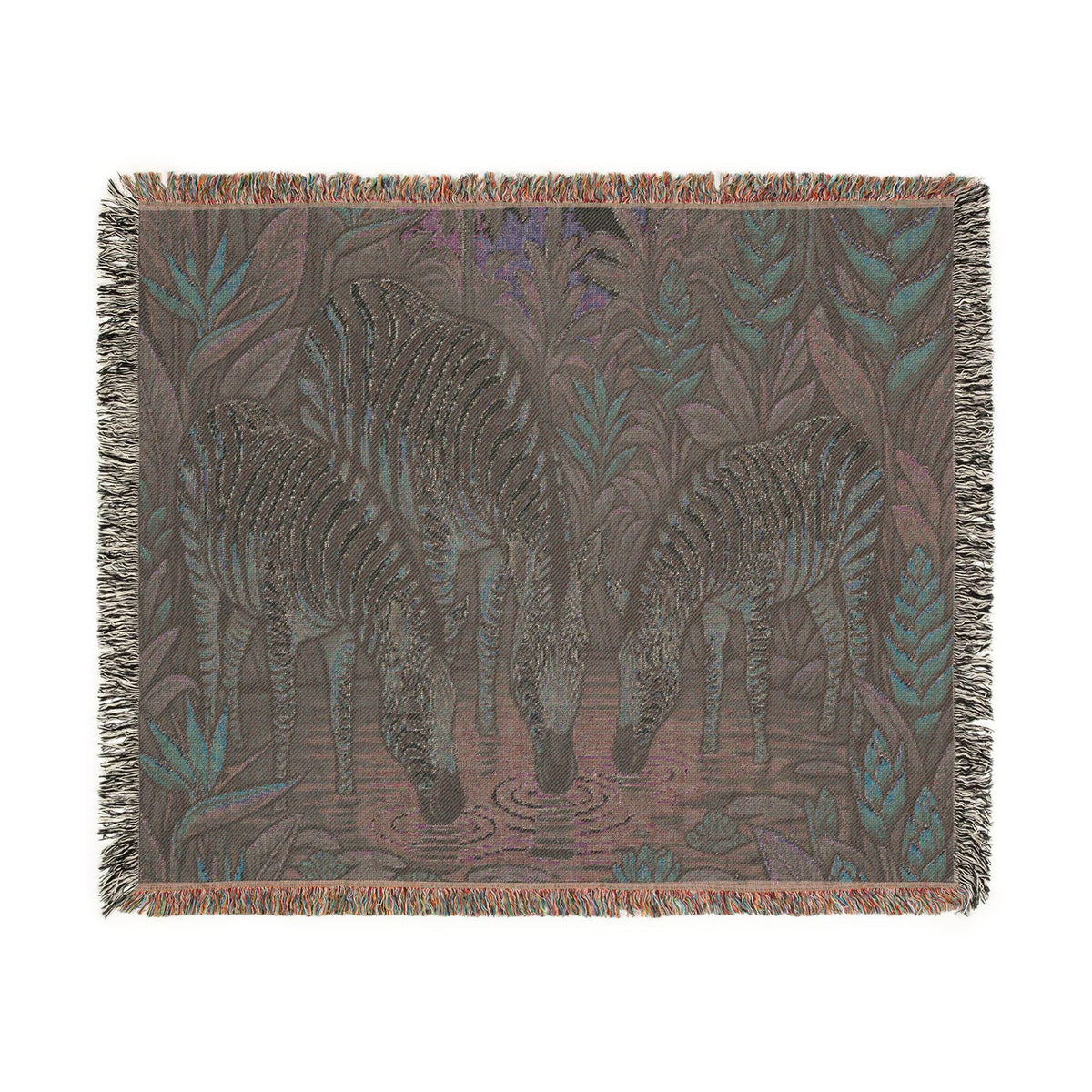 Zebra Trio Drinking Scene Woven Blanket | Tapestry Animal Throw