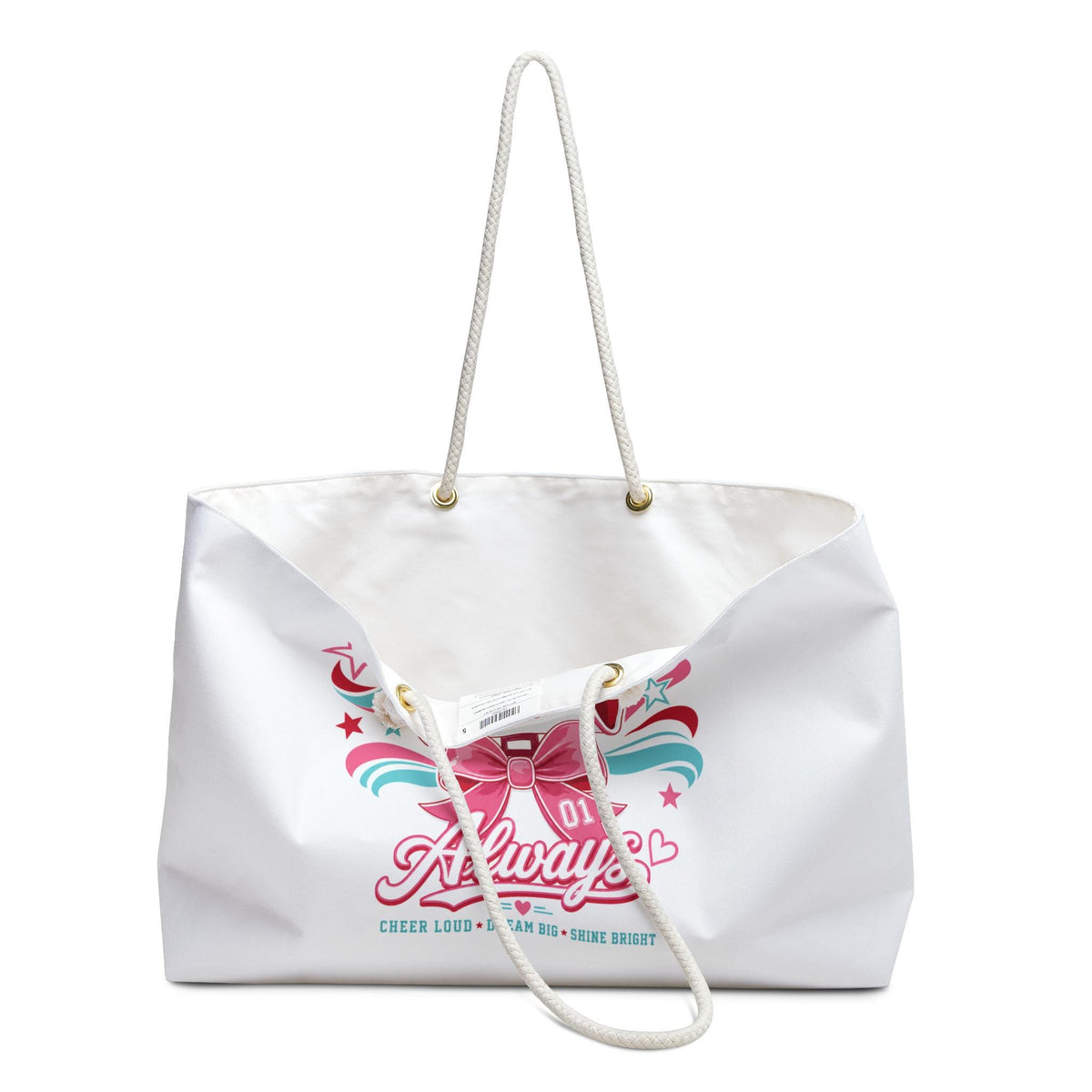 Cheer Bow Megaphone Design Weekender | Cheerleading Tote Bag, Pink Energy