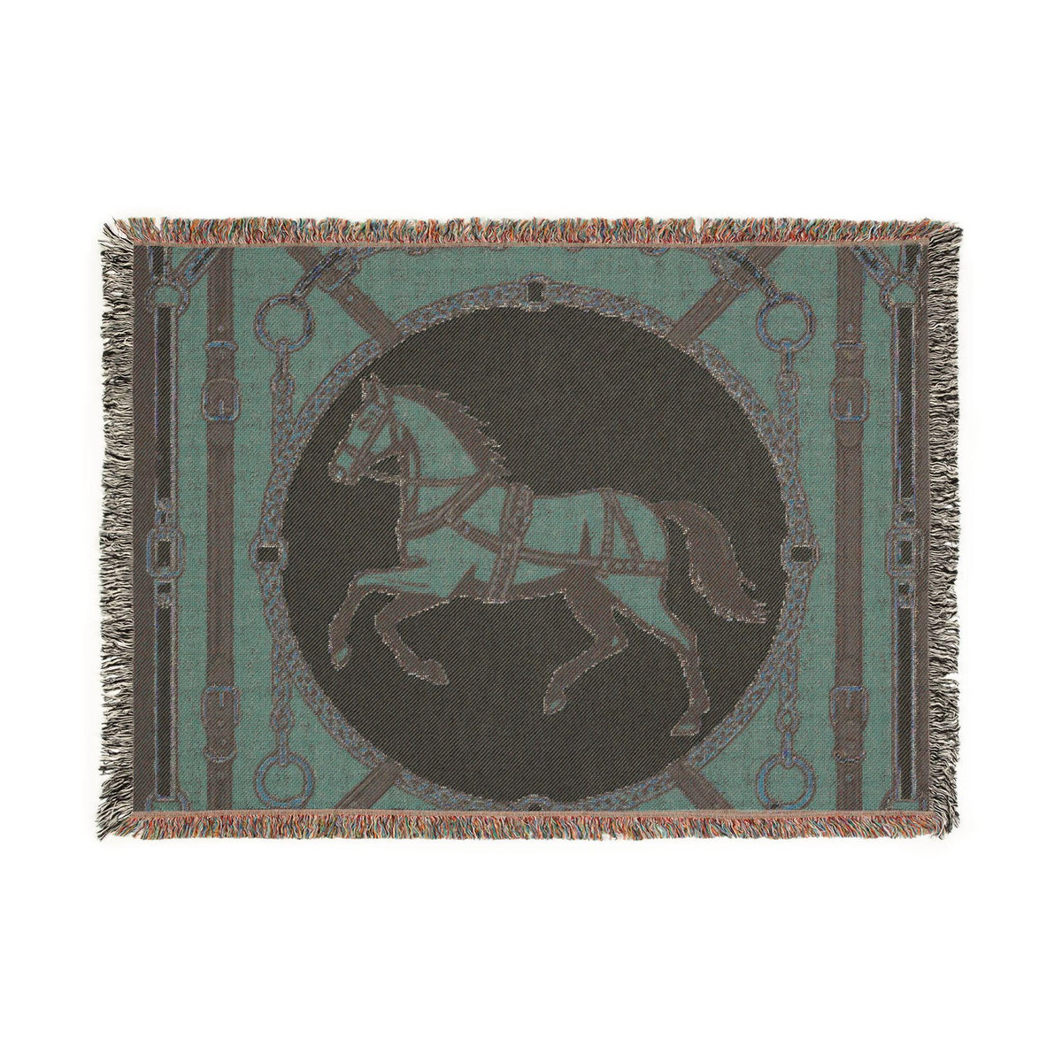 Equestrian Chic Woven Blanket | Horse Pattern Throw