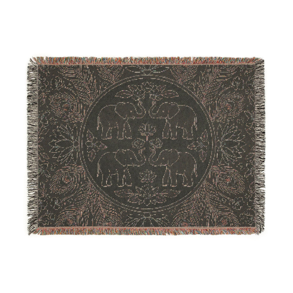 Elephant Medallion Woven Blanket | Boho Floral Throw