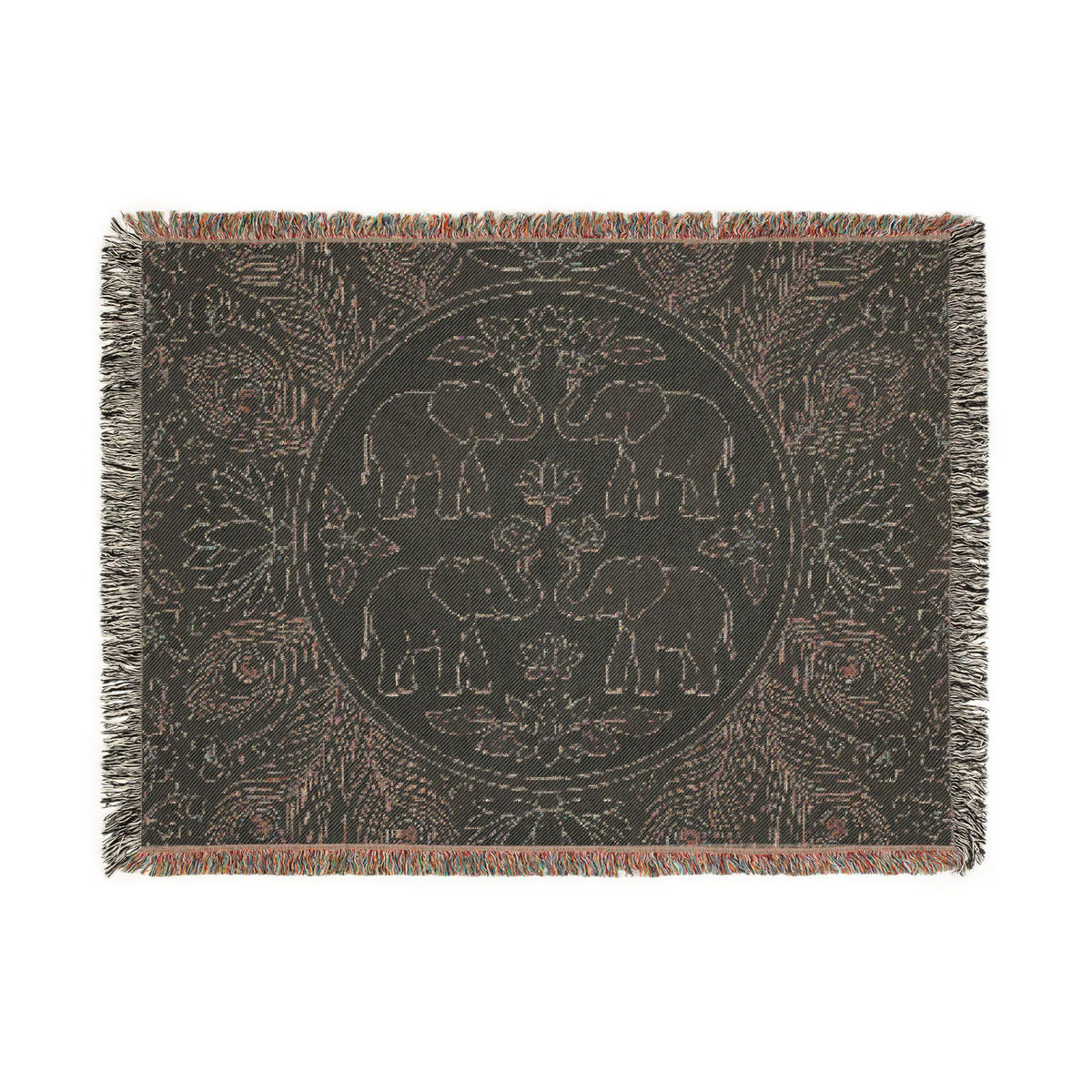 Elephant Medallion Woven Blanket | Boho Floral Throw