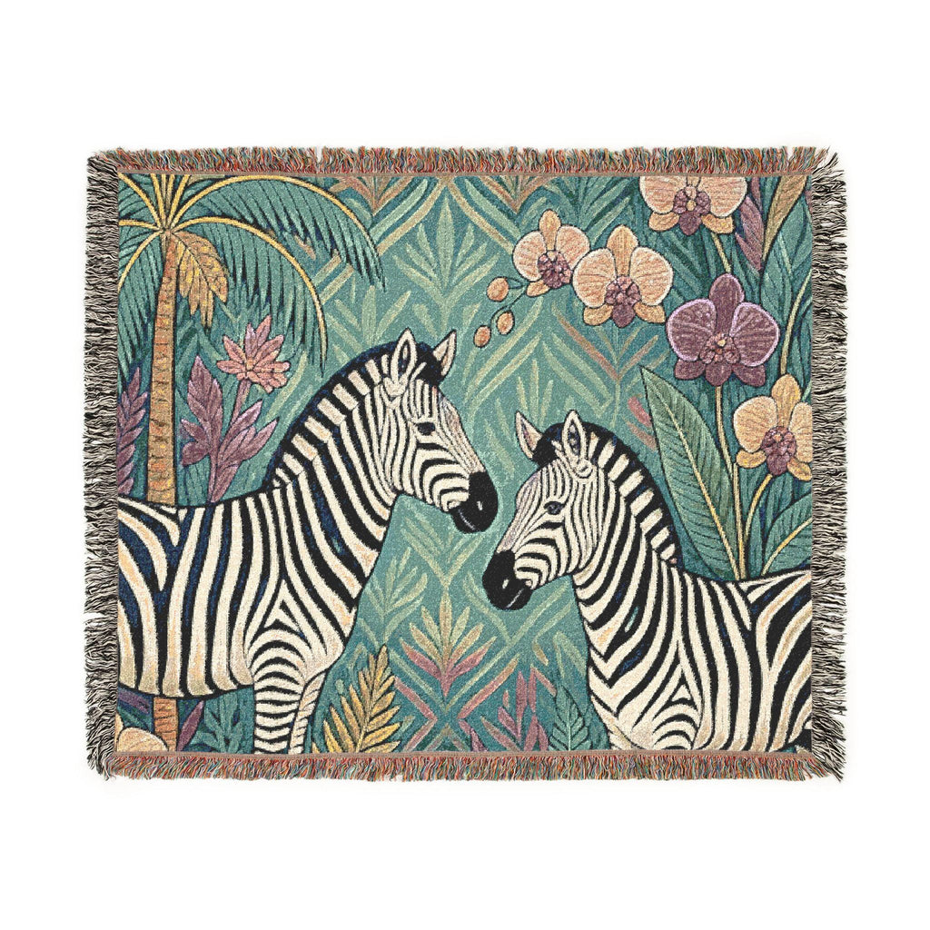 Zebra Jungle Illustration Woven Blanket | Safari Animal Throw