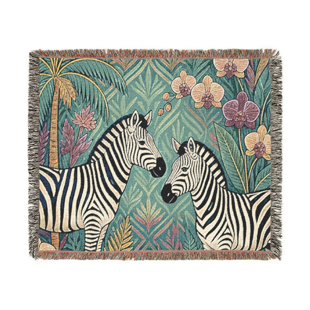 Zebra Jungle Illustration Woven Blanket | Safari Animal Throw
