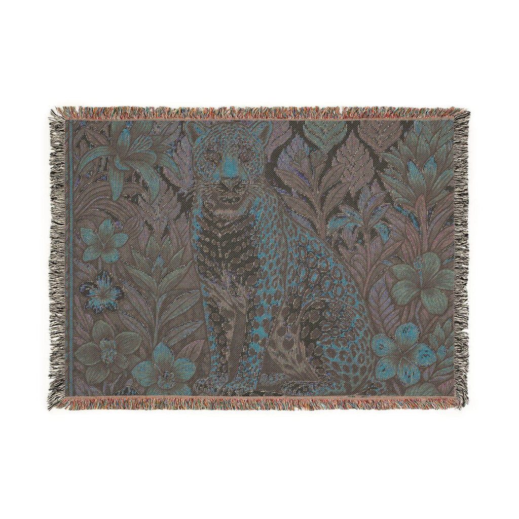 Floral Leopard Woven Blanket | Tapestry Throw, Botanical Animal Design