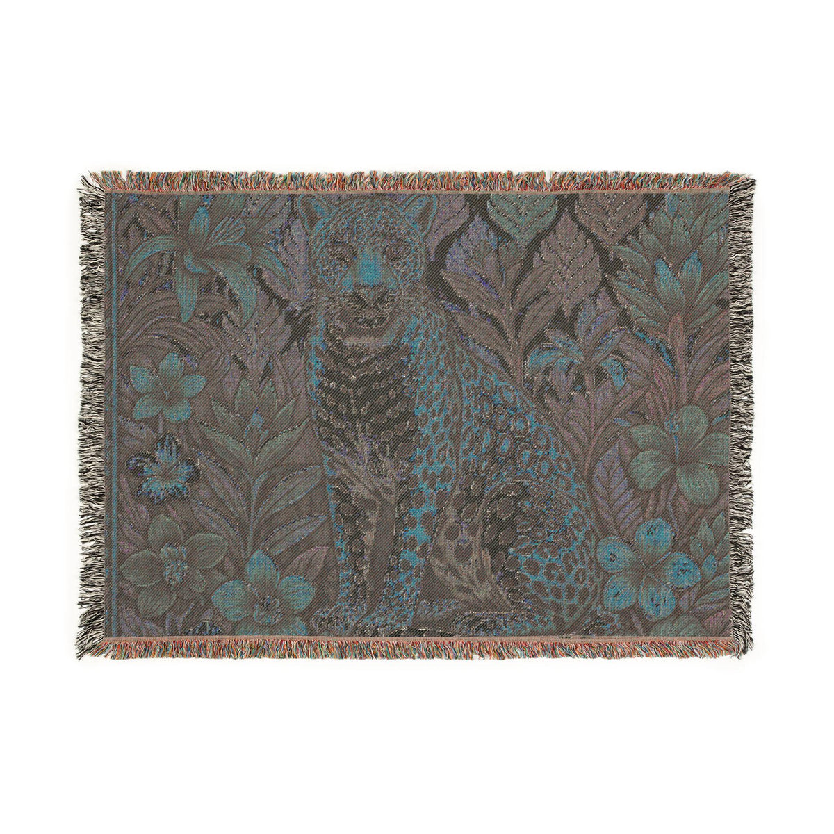 Floral Leopard Woven Blanket | Tapestry Throw, Botanical Animal Design