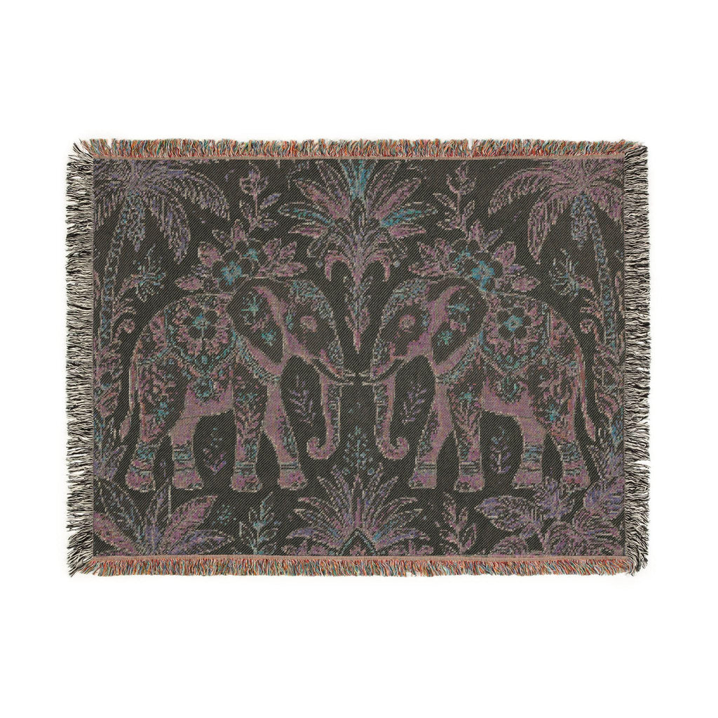 Boho Elephant Tapestry Woven Blanket | Palm Tree Floral Pattern