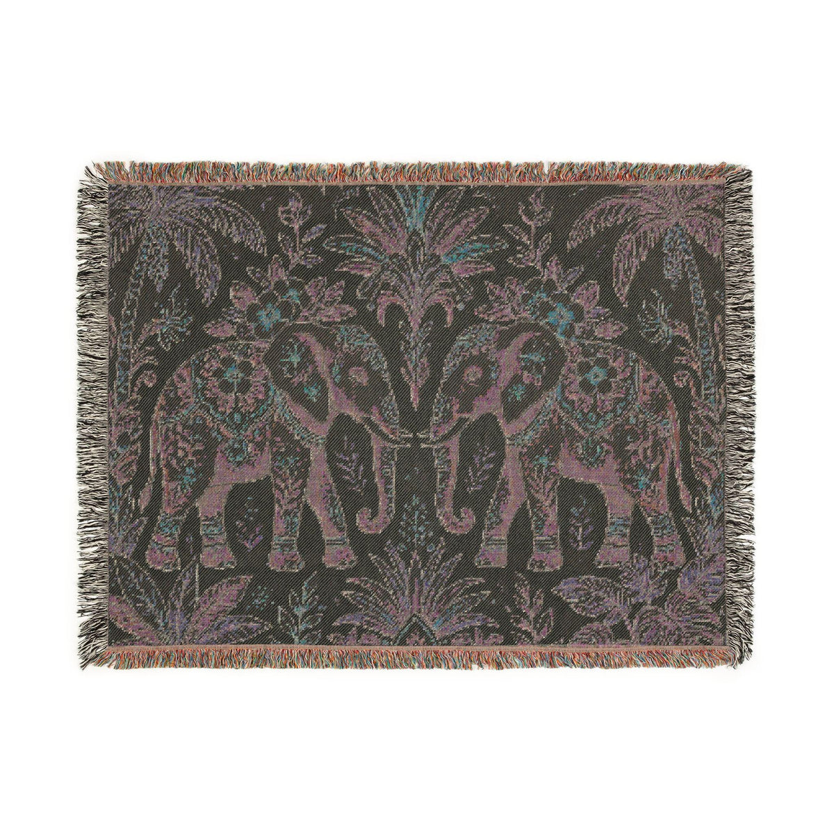 Boho Elephant Tapestry Woven Blanket | Palm Tree Floral Pattern