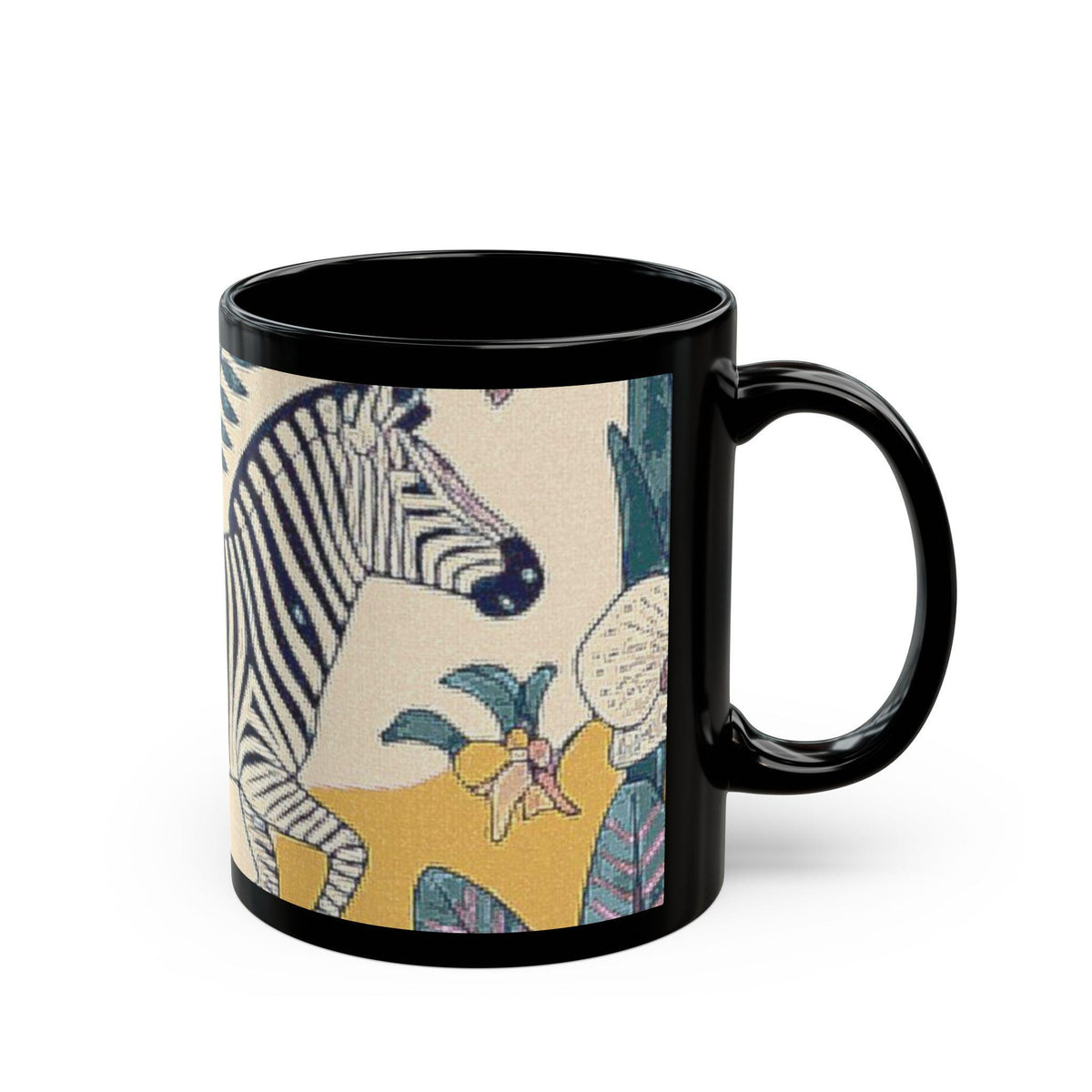 Striped Zebra Illustration Mug | Black Ceramic Coffee Cup