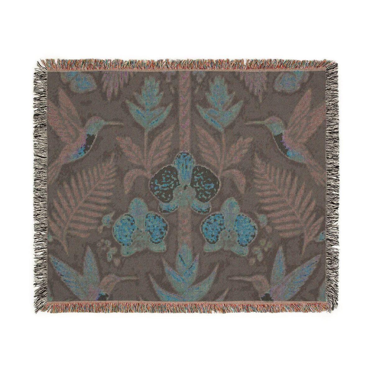 Hummingbird Floral Woven Blanket | Botanical Hummingbirds Throw