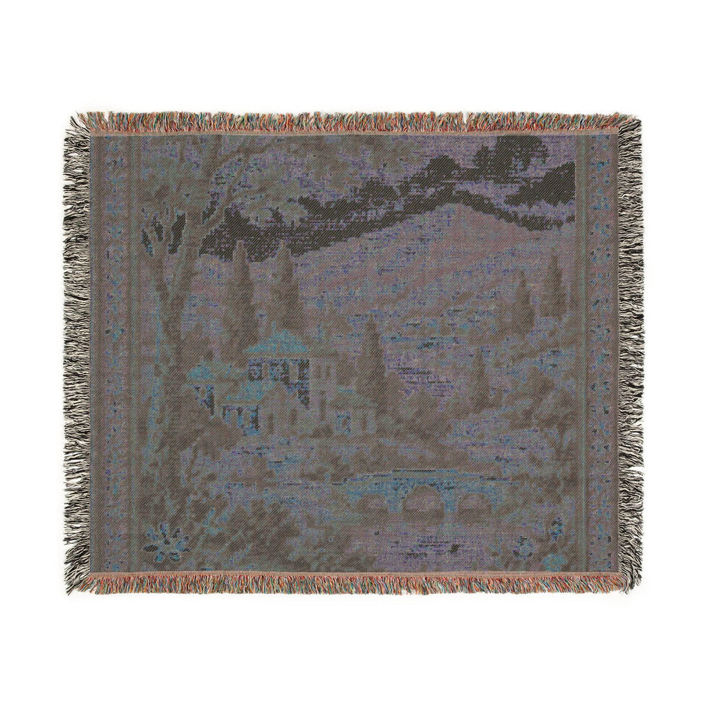 Vintage Cottage Landscape Woven Blanket | Scenic Tapestry Throw