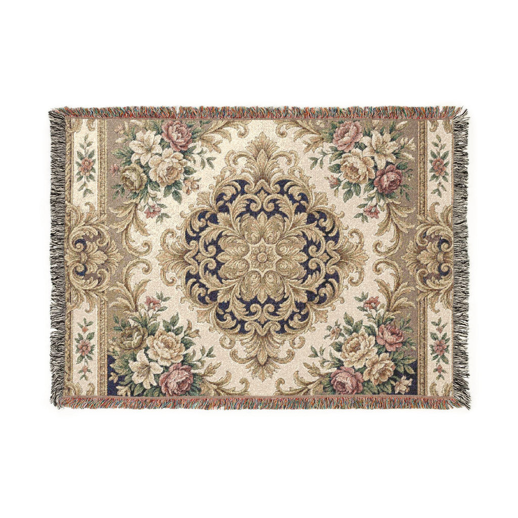 Baroque Floral Woven Blanket | Elegant Vintage Ornamental Throw
