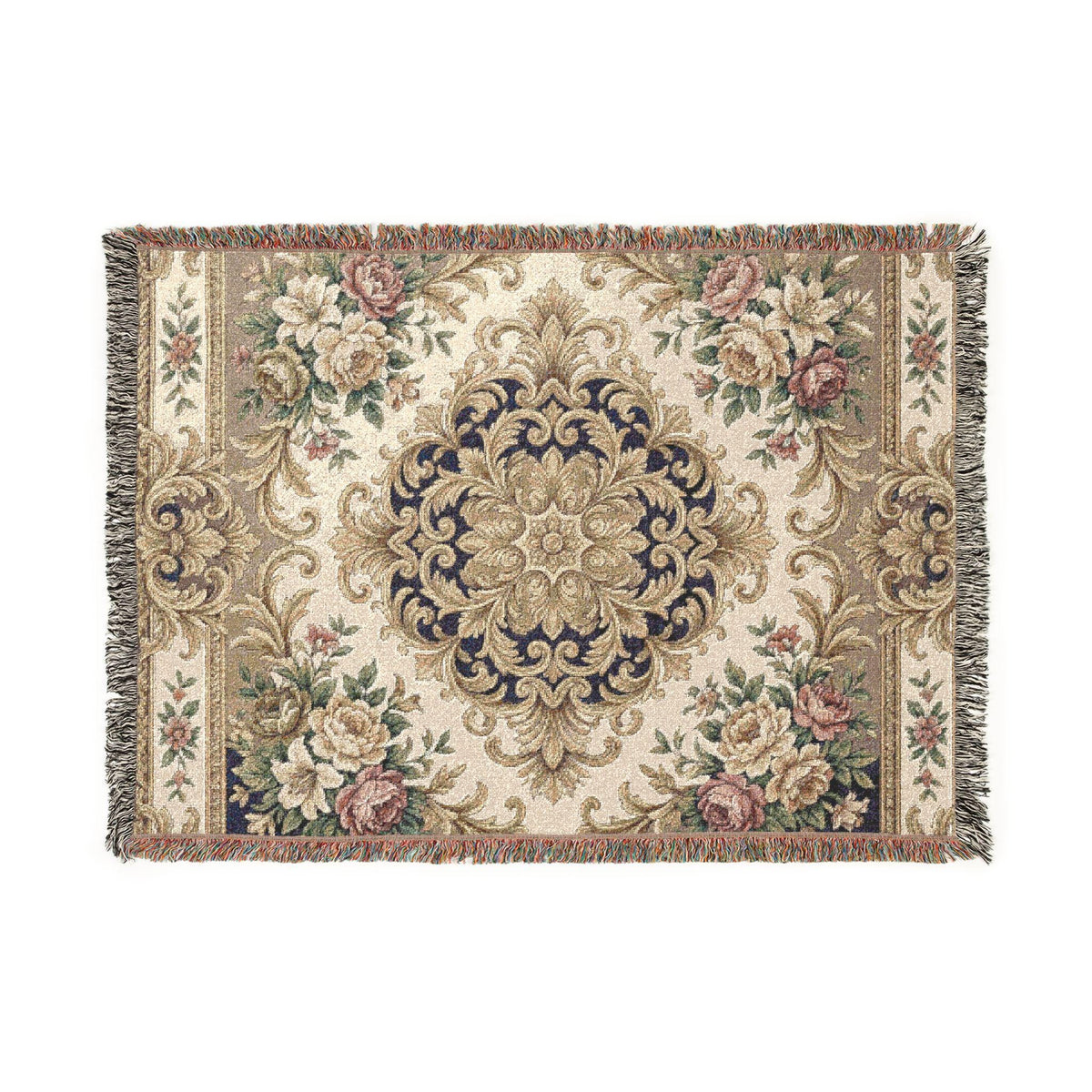 Baroque Floral Woven Blanket | Elegant Vintage Ornamental Throw