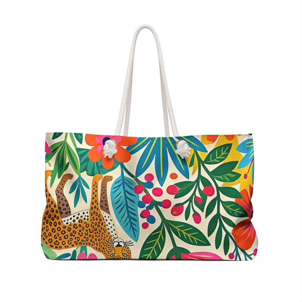 Tropical Leopard Floral Print Weekender Bag | Colorful Botanical Travel Tote