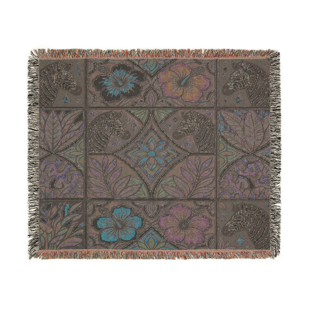 Victorian Floral Tile Woven Blanket | Tapestry Throw, Decorative Jacquard