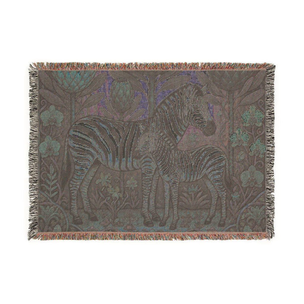 Zebra Mother and Foal Woven Blanket | Floral Tapestry Throw