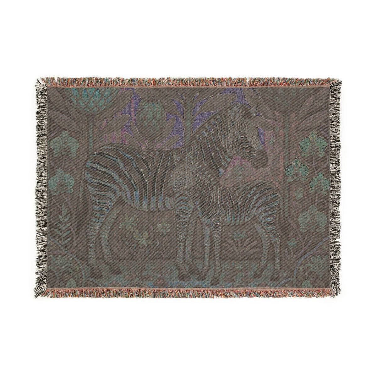 Zebra Mother and Foal Woven Blanket | Floral Tapestry Throw