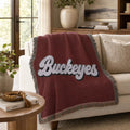 Buckeyes script Woven Blanket | collegiate team throw, maroon gray sports décor