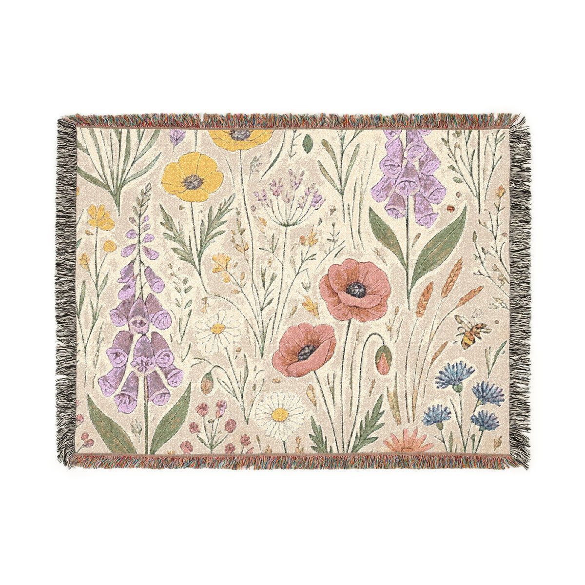 Wildflower Tapestry Woven Blanket | Floral Throw, Boho Home Decor