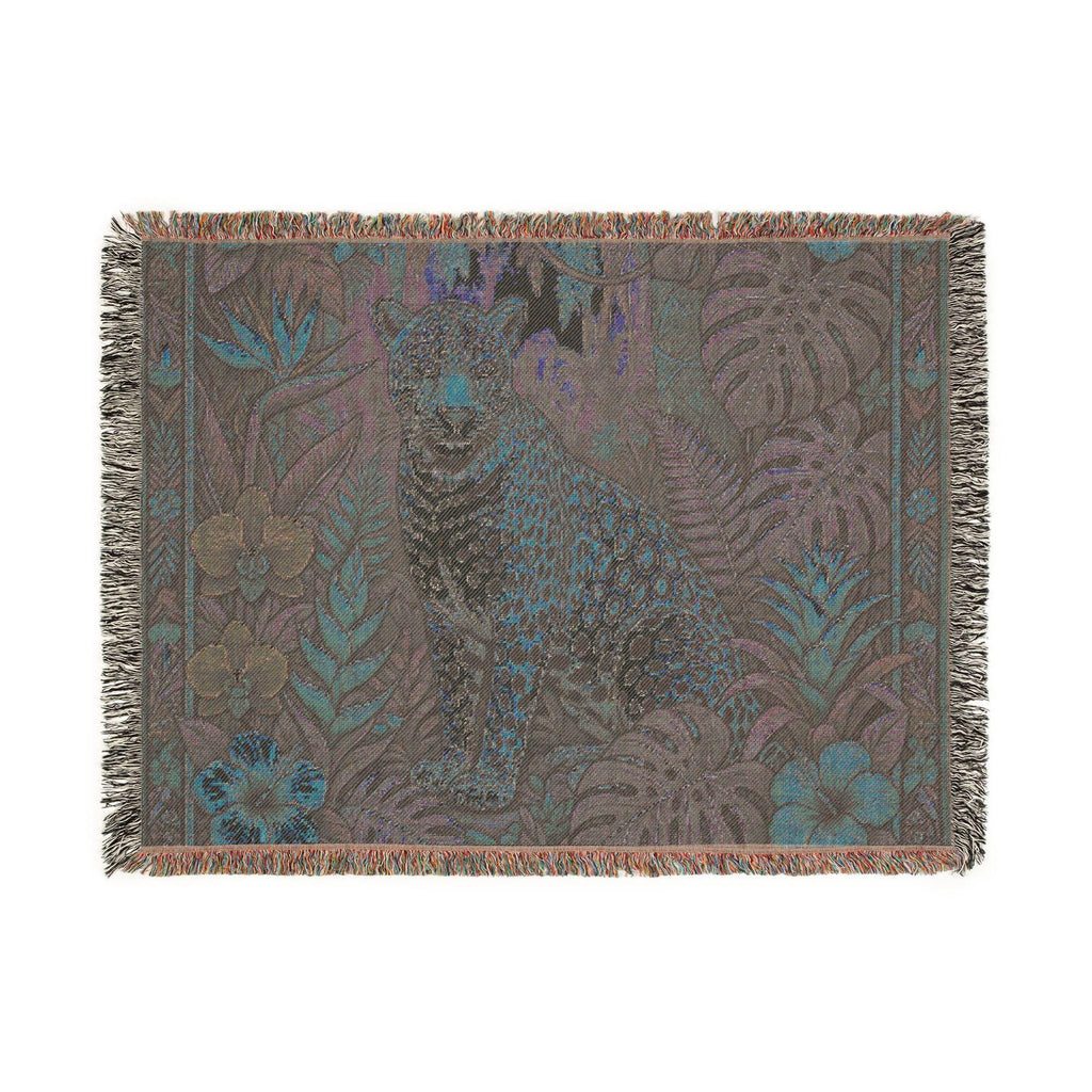 Jungle Leopard Woven Blanket | Tropical Animal Tapestry Throw