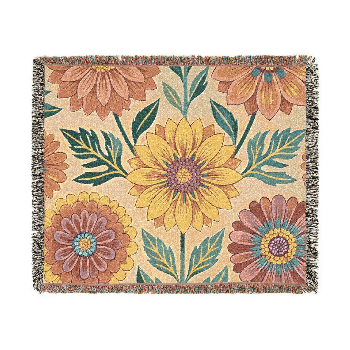Sunflower and Dahlia floral Woven Blanket | boho floral throw tapestry