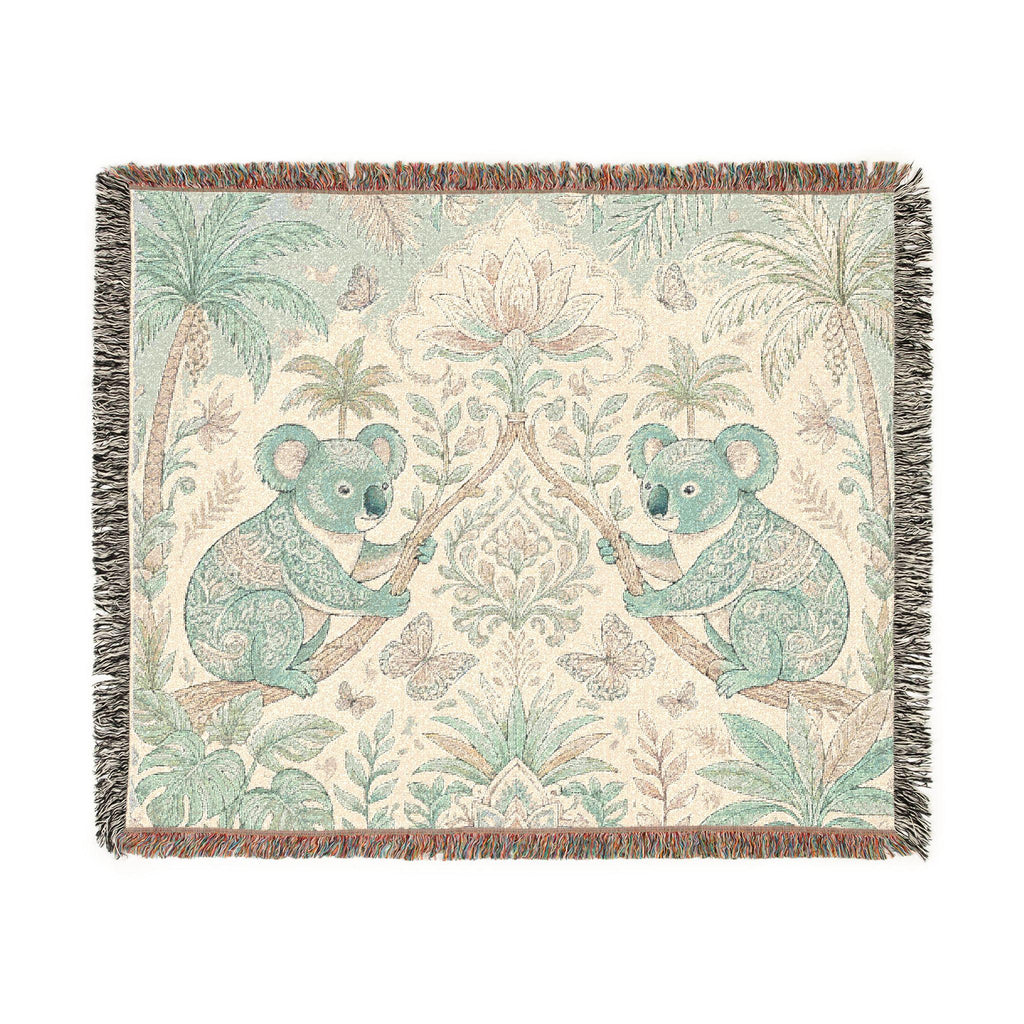 Koala Botanical Tapestry Woven Blanket | Jungle Animal Throw