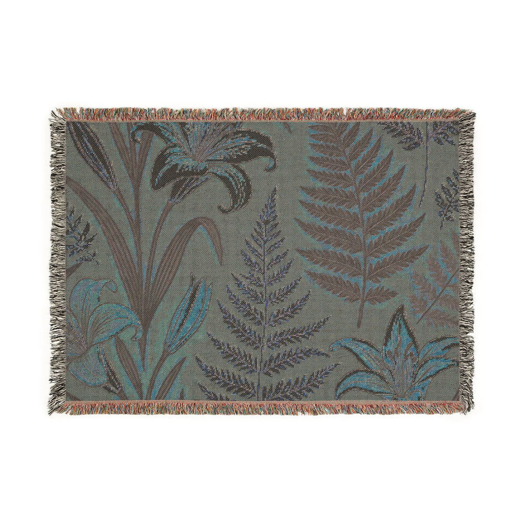 Vintage Botanical Ferns and Lilies Woven Blanket | Tapestry Throw