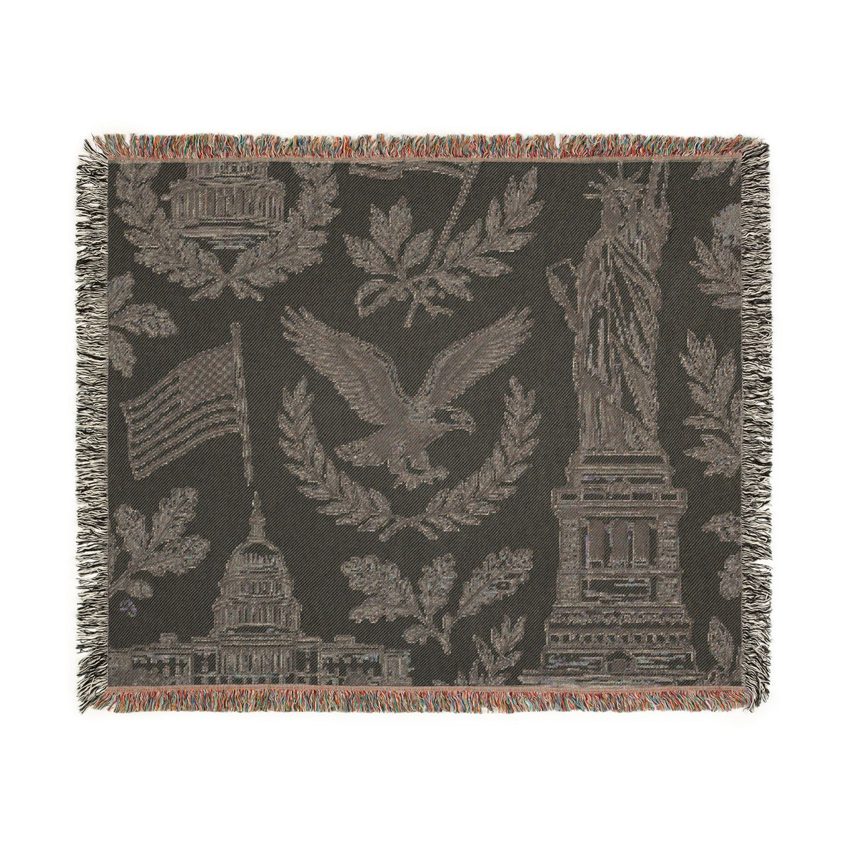 Patriotic Icons Woven Blanket | Statue of Liberty Eagle Capitol Flag USA 250 Throw 4th of July