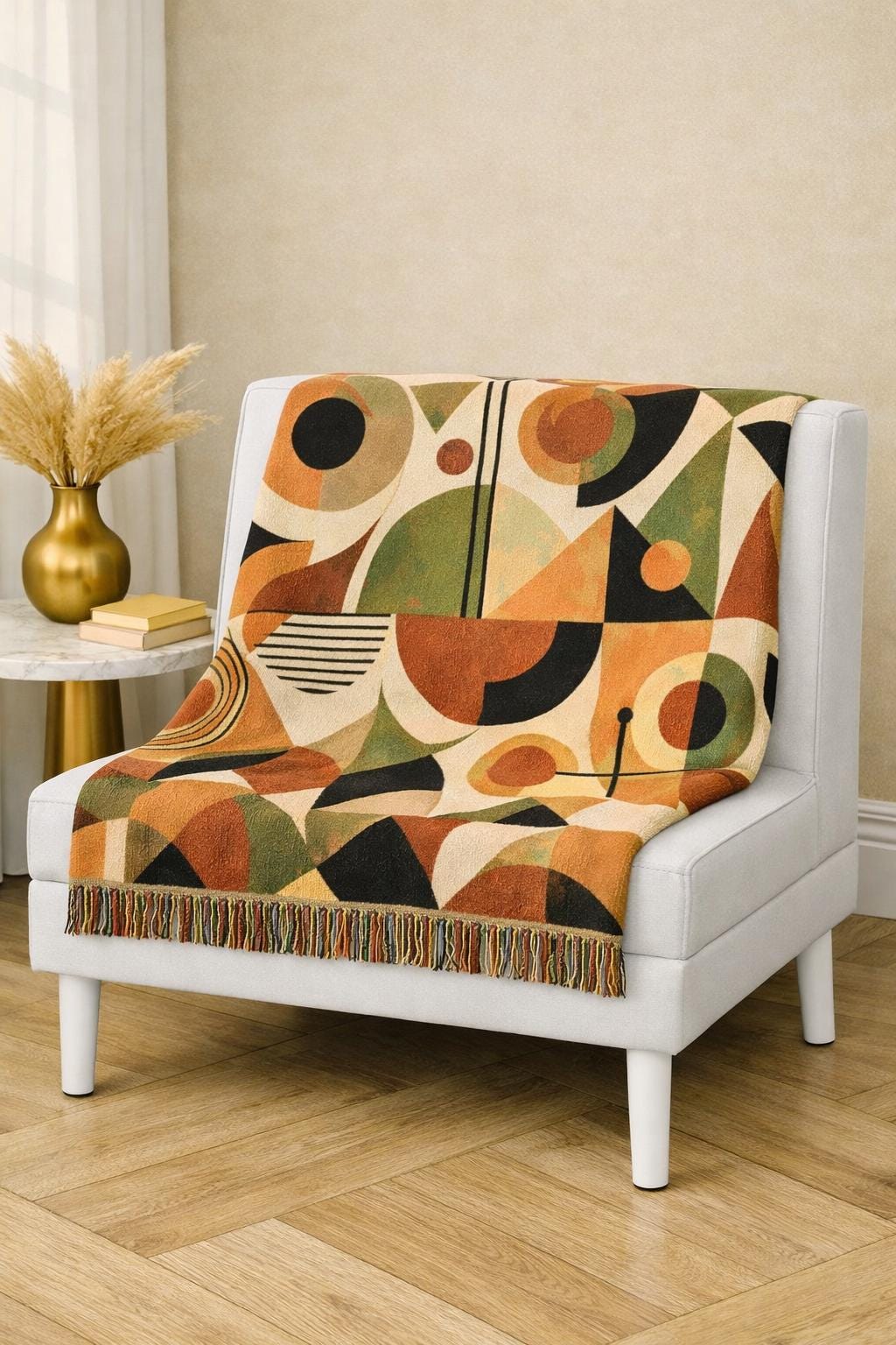 Mid-Century Mod Geometric Woven Blanket | Retro Modern Throw