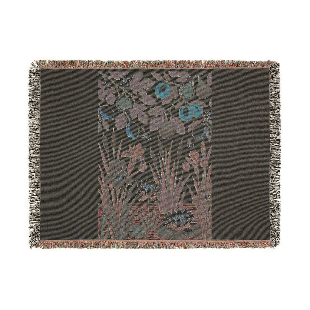 Botanical Panel Woven Blanket | Floral Fruit Tapestry Throw