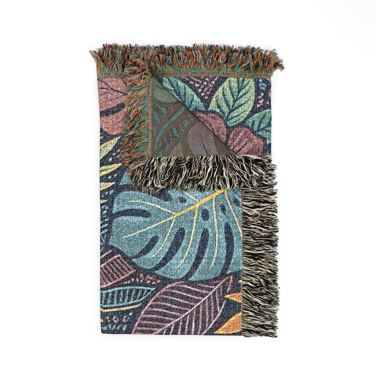 Tropical Floral Woven Blanket | Botanical Leaves Hibiscus Throw