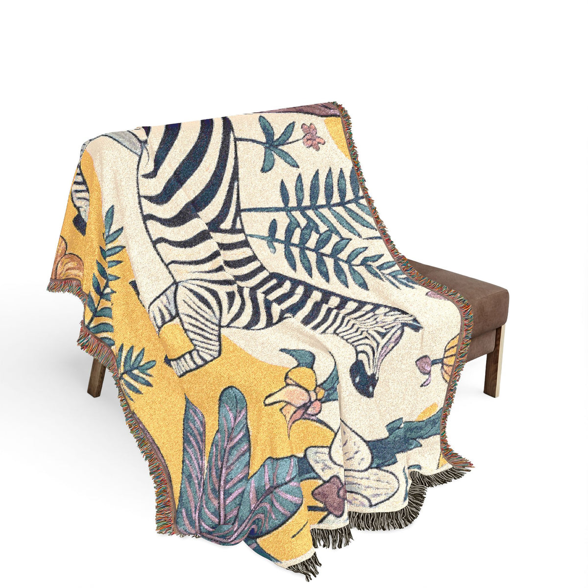 Zebra Jungle Illustration Woven Blanket | Botanical Animal Throw