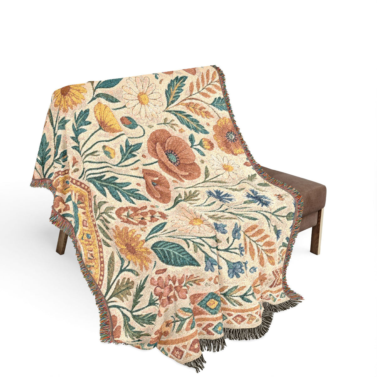 Vintage Floral Tapestry Woven Blanket | Boho Cottagecore Throw