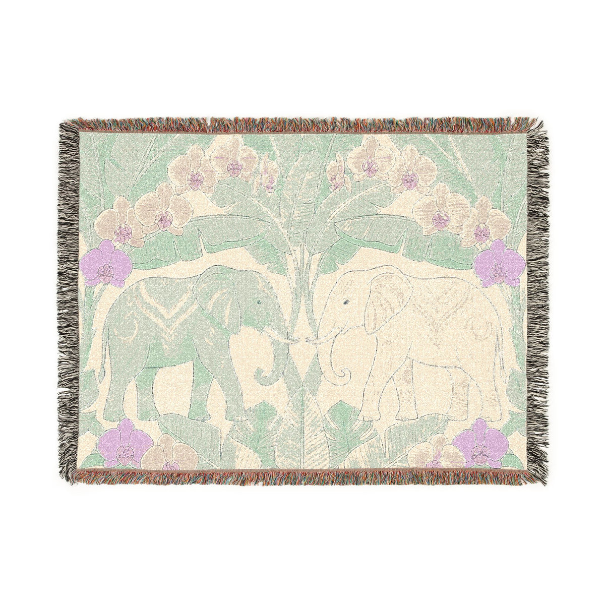 Art Nouveau Elephant Pattern Woven Blanket | Floral Tapestry Throw