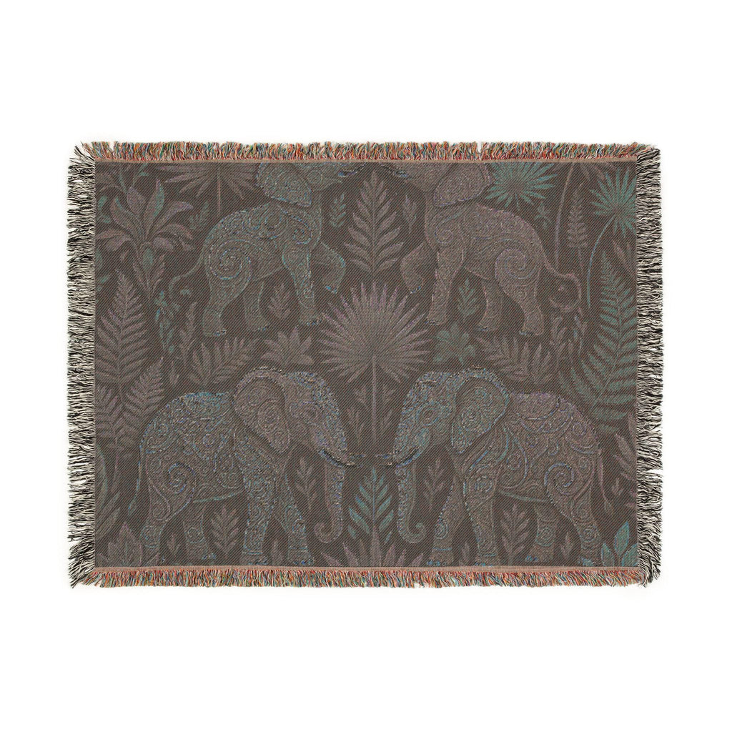 Bohemian Elephant Tapestry Woven Blanket | Jungle Floral Fringe Throw