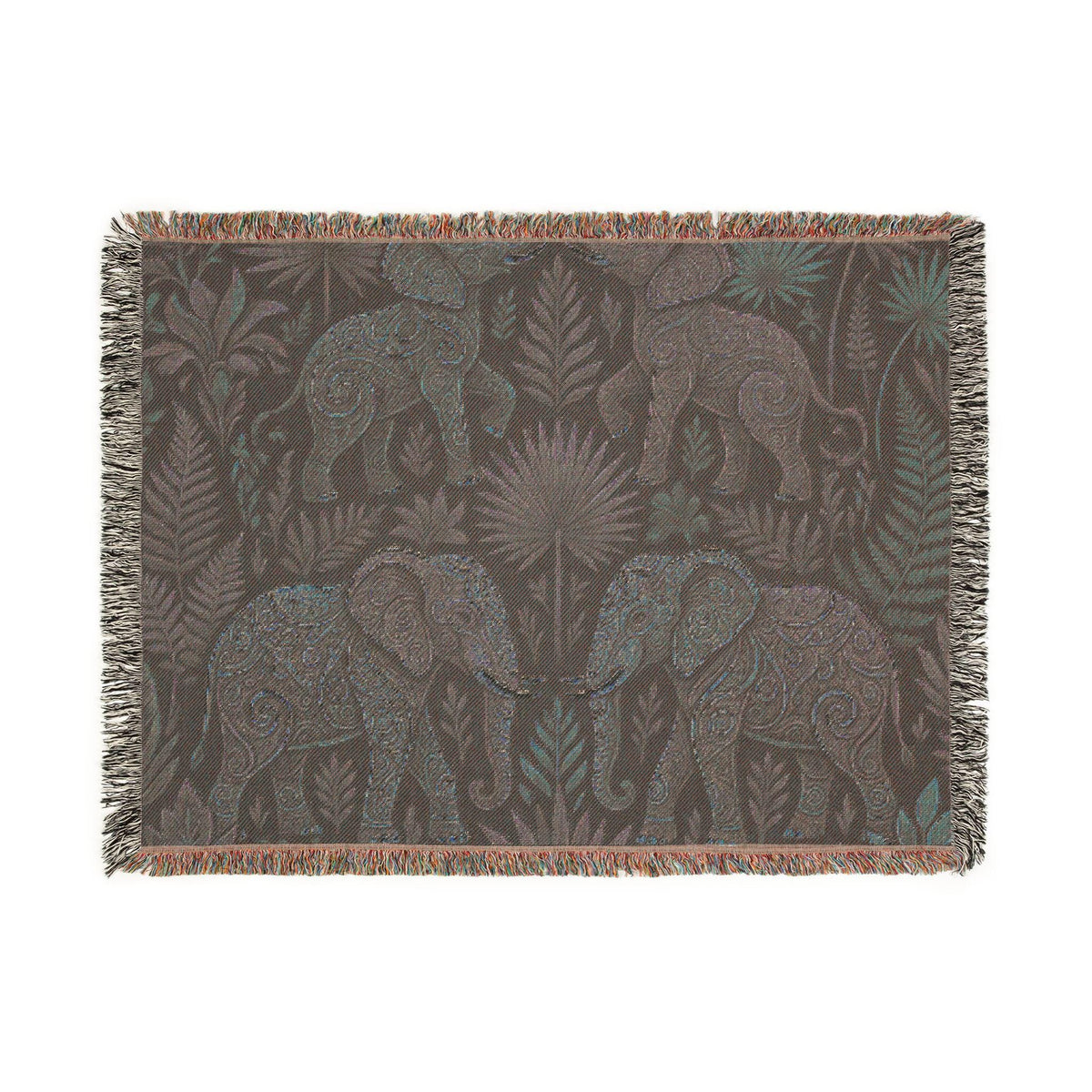 Bohemian Elephant Tapestry Woven Blanket | Jungle Floral Fringe Throw