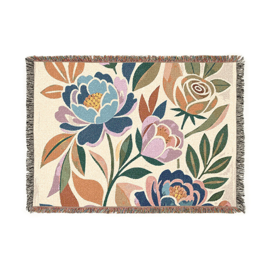 Floral Peony Tapestry Woven Blanket | Boho Floral Throw