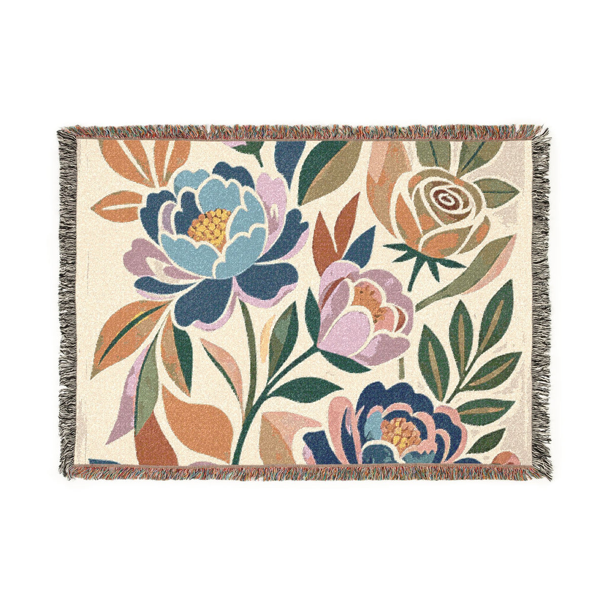 Floral Peony Tapestry Woven Blanket | Boho Floral Throw