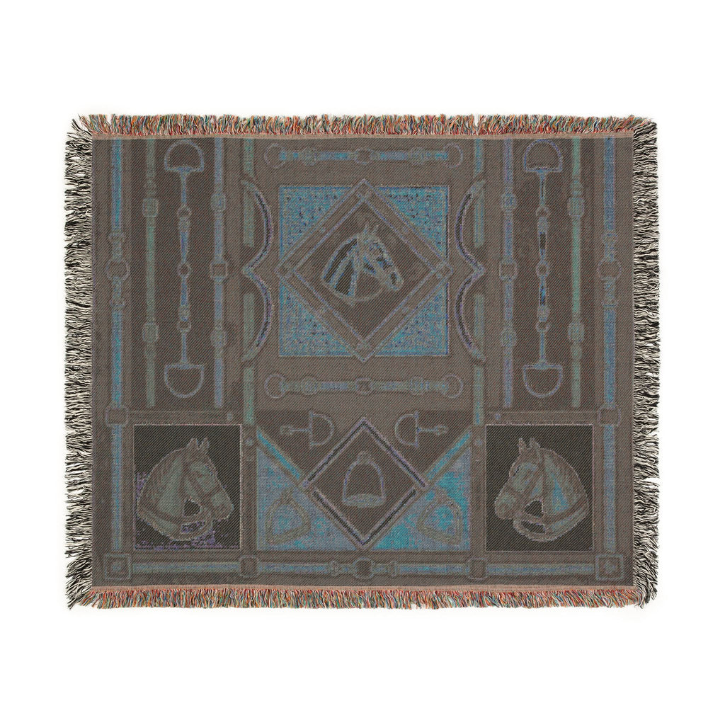 Equestrian Horse Bit Pattern Woven Blanket | Horse Head, Bridles, Stirrups