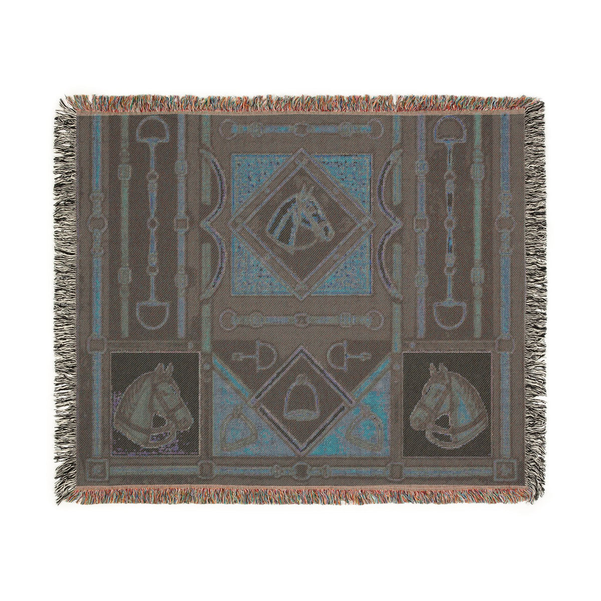 Equestrian Horse Bit Pattern Woven Blanket | Horse Head, Bridles, Stirrups